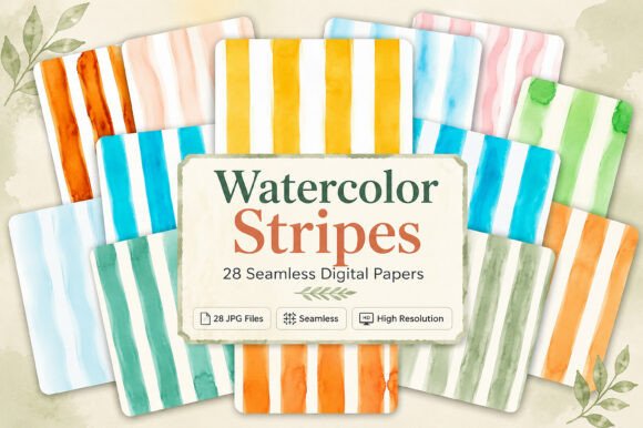 Watercolor Stripes Digital Paper