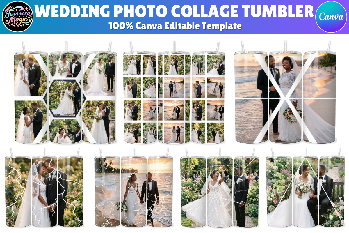 Wedding Photo Collage Editable Tumbler