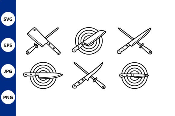 Knife and Cutting Board Vector Line Art