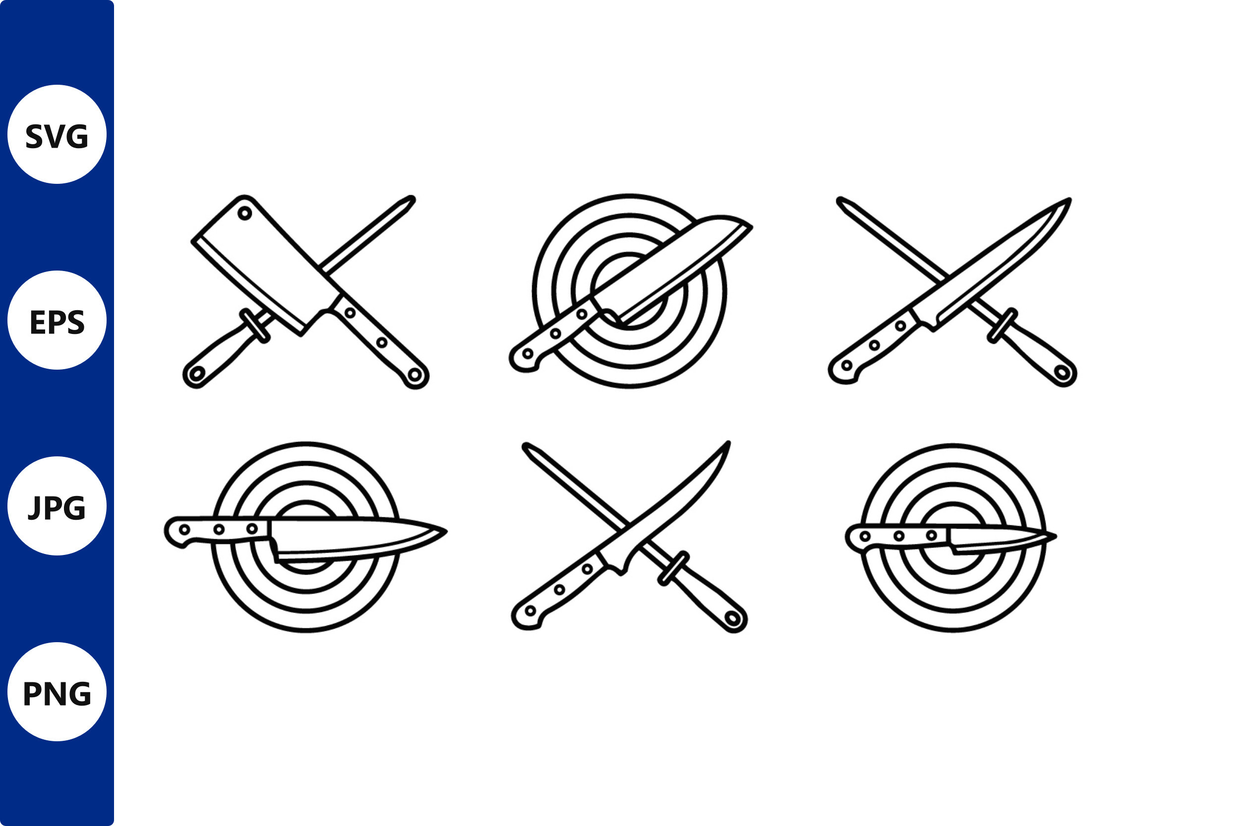 Knife and Cutting Board Vector Line Art