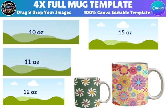 4x Full Wrap Mug Canva Editable Template Graphics