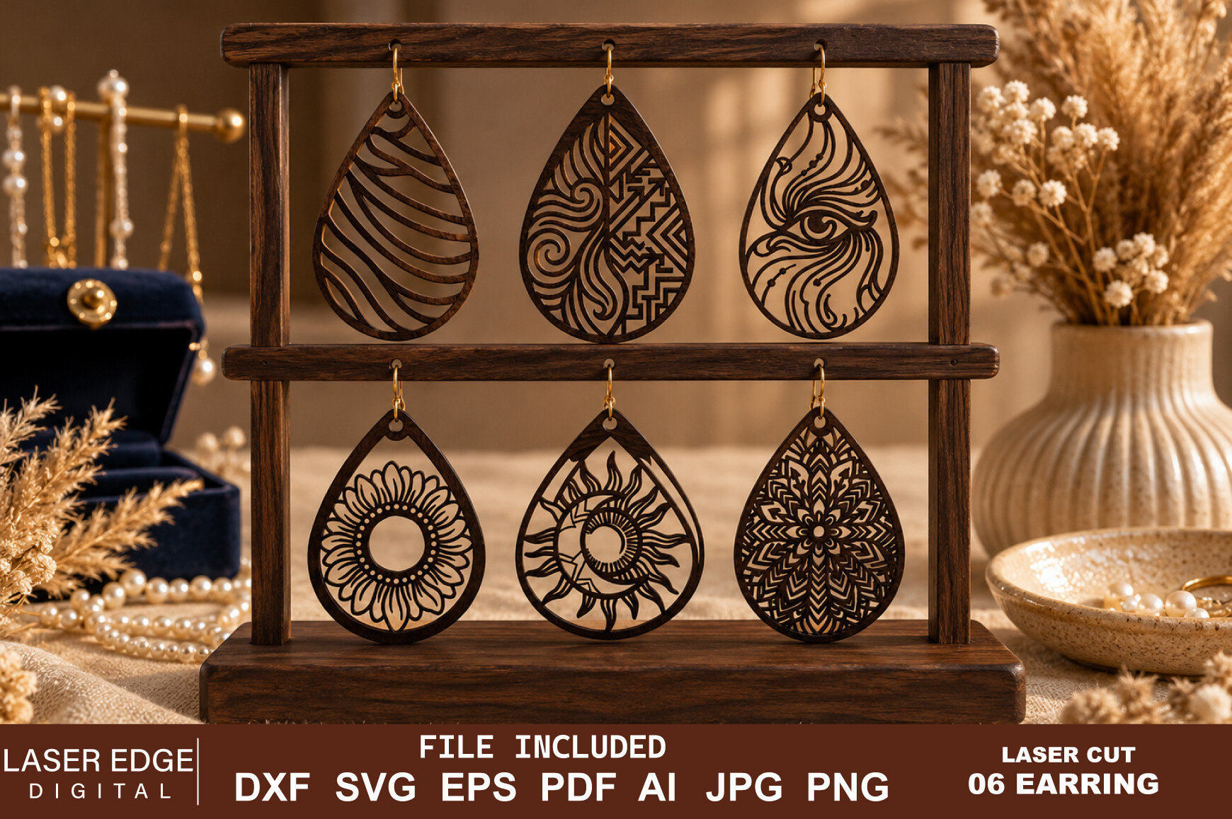 6 Boho Teardrop Earrings Laser Cut SVG
