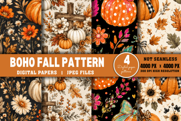 Autumn Digital Paper, Boho Fall Pattern