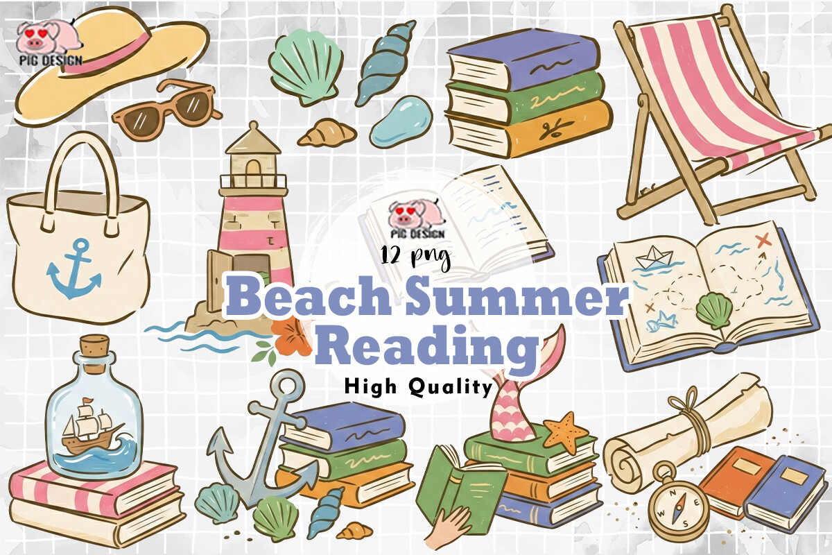 Beach Summer Reading Clipart PNG Graphic by PIG.design · Creative Fabrica