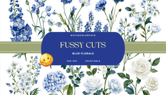 Blue Floral Bridal Watercolor Fussy Cuts