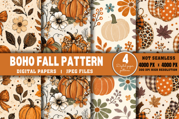 Boho Fall Pattern, Autumn Digital Paper