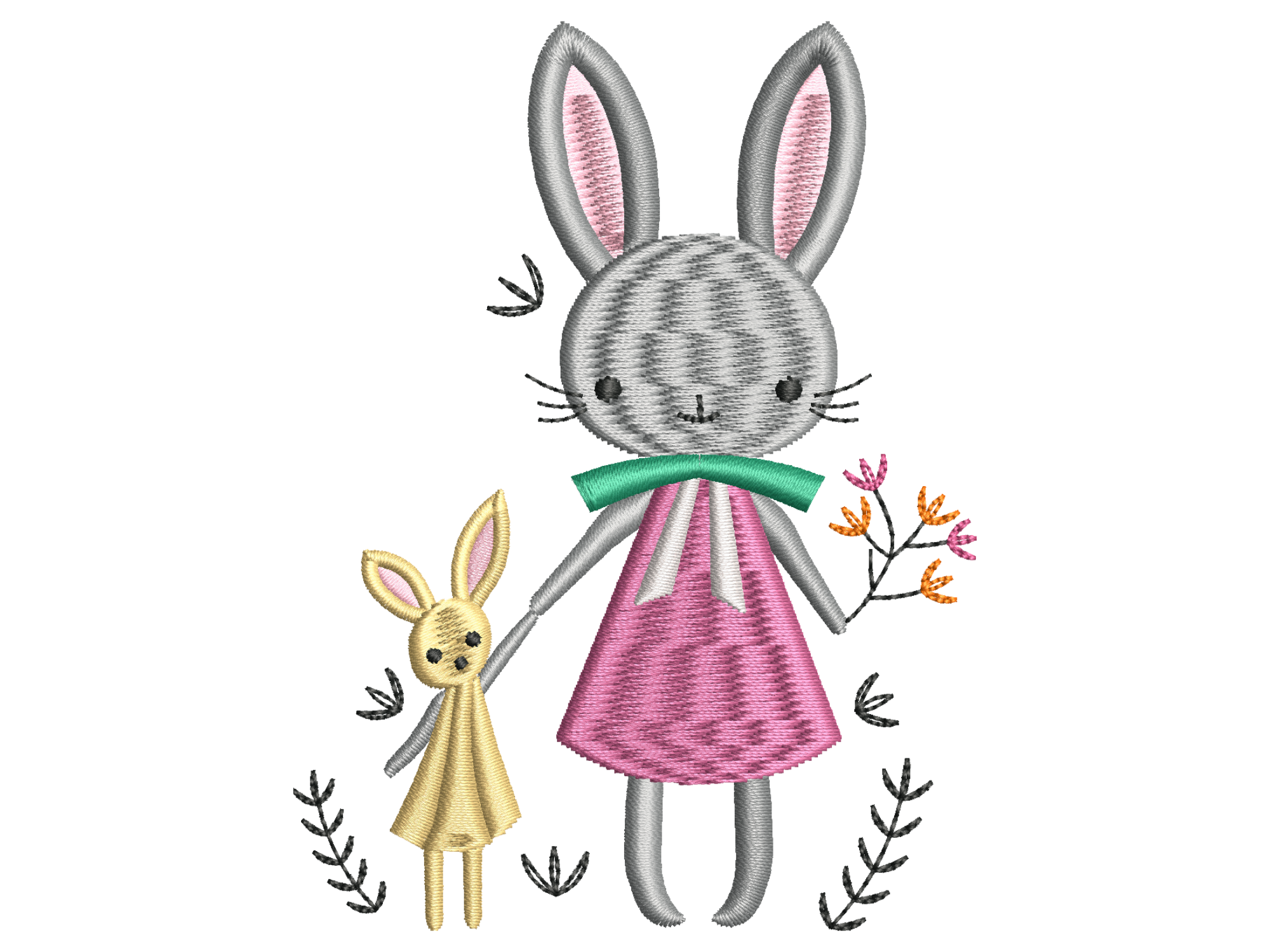 Bunny Girl and Rabbit Doll Embroidery