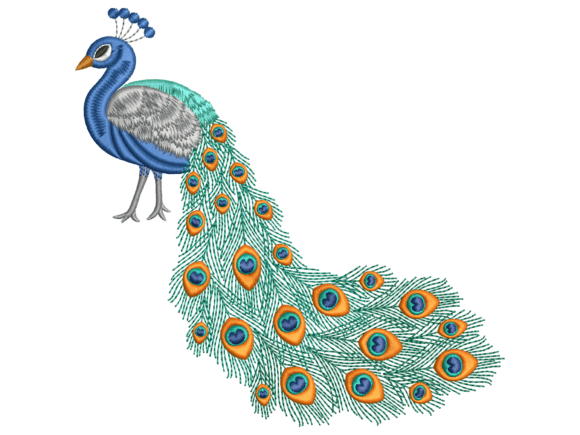 Cascading Peacock Feather Embroidery