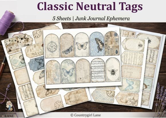Classic Neutral Tags Junk Journal