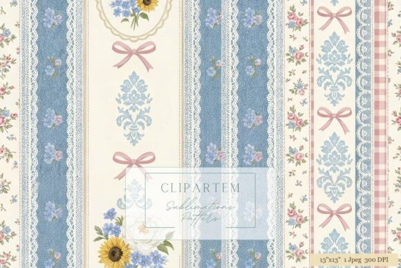 Denim Lace Floral Stripe Pattern Design