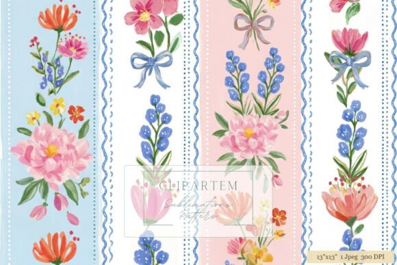 Floral Stripe Bow Pattern Sublimation