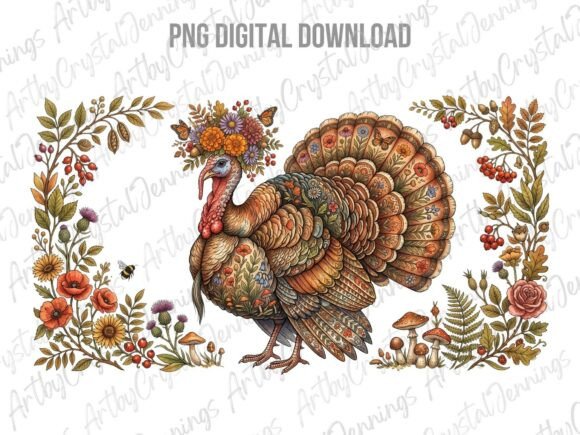 Folk Art Autumn Turkey Clipart PNG