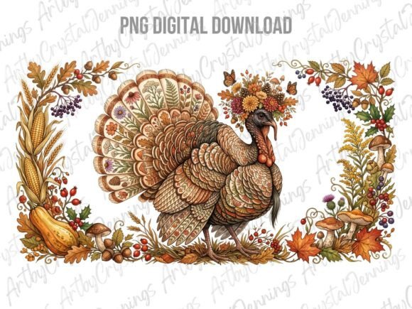 Folk Art Thanksgiving Turkey Clipart PNG