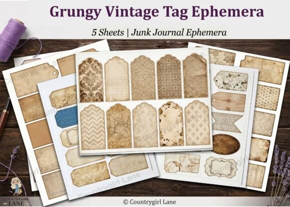 Grungy Vintage Tag Ephemera Junk Journal
