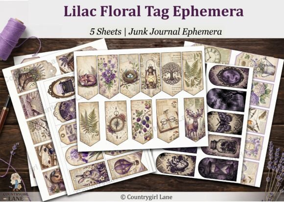 Lilac Floral Tag Ephemera Junk Journal