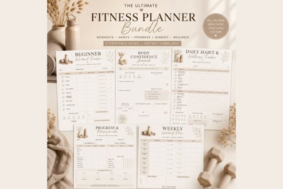 Minimal Home Fitness Planner Bundle
