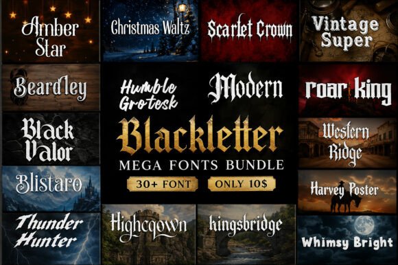 Preview specimen of Modern Blackletter Mega Bundle blackletter font