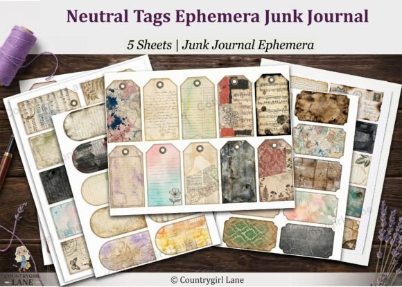 Neutral Tags Ephemera Junk Journal