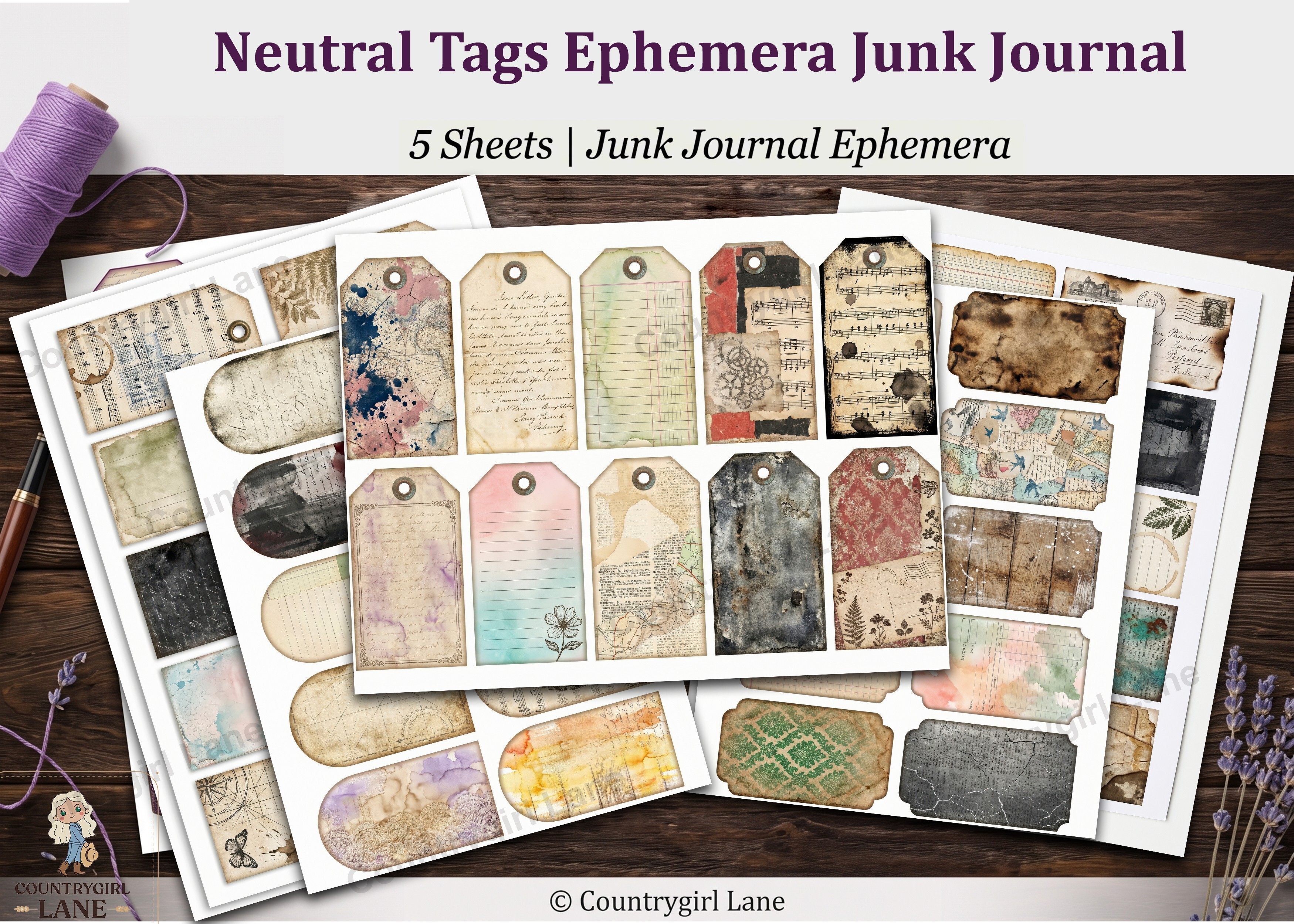 Neutral Tags Ephemera Junk Journal