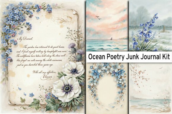 Preview of Ocean Poetry Junk Journal Kit