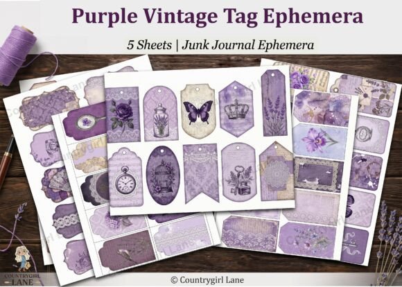 Purple Vintage Tag Ephemera Junk Journal