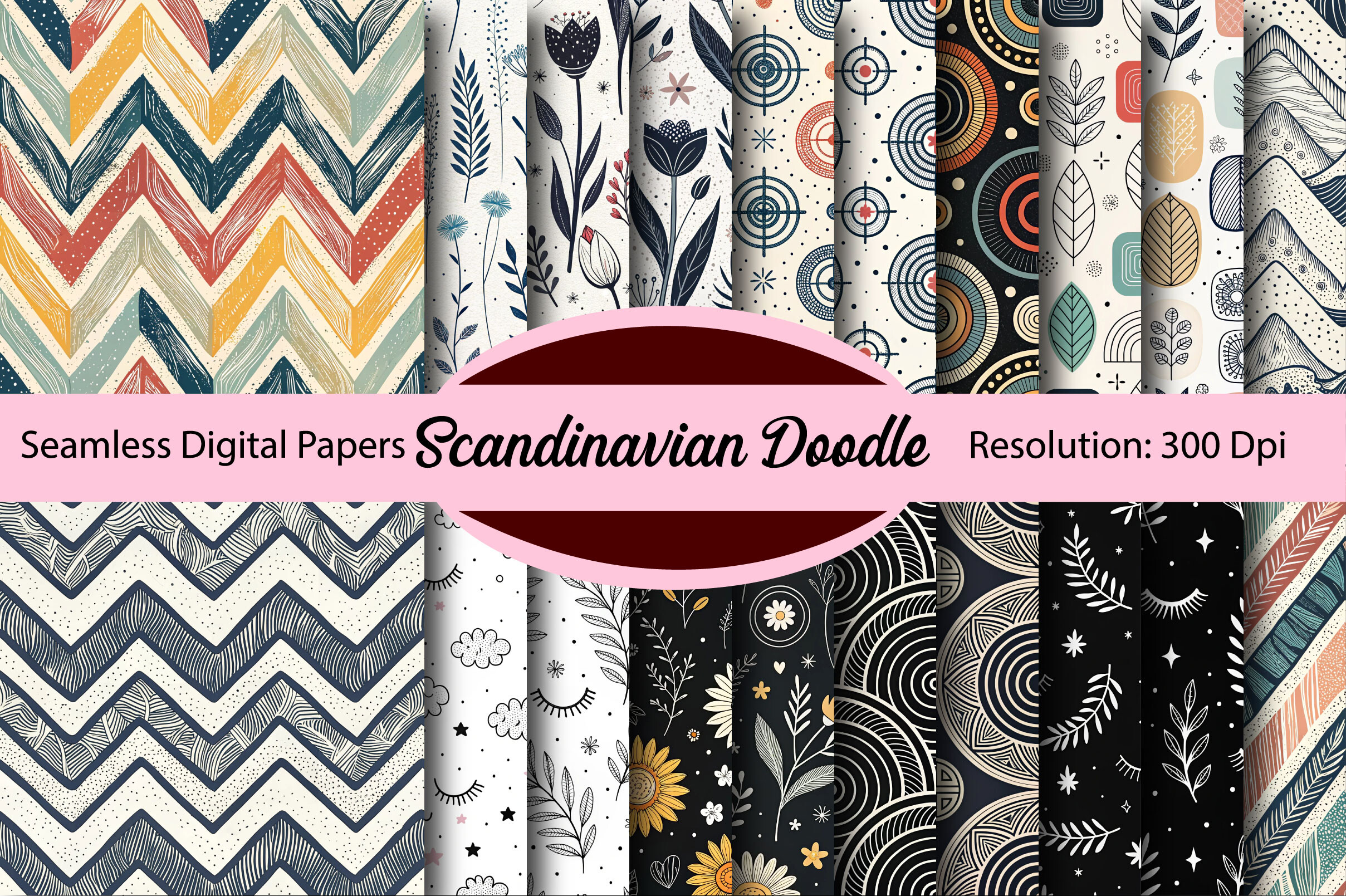 Scandinavian Doodle Digital Paper Graphic by Colourful · Creative Fabrica
