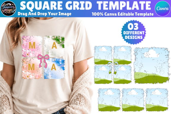 Square Grid Canva Frame Template for editable photo collages
