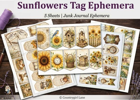 Sunflowers Tag Ephemera Junk Journal