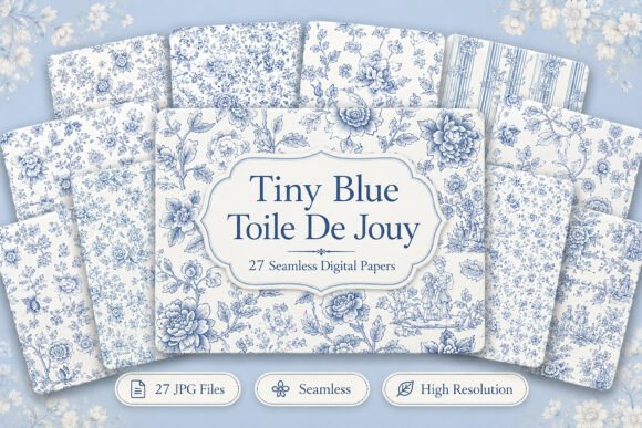 Tiny Blue Toile De Jouy Seamless Illustration Modèles de Papier Par BILLI