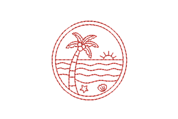 Tropical Beach Outline Redwork