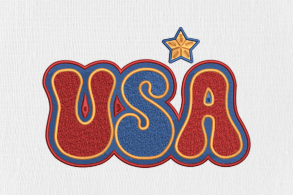USA with Blue and Red Border Embroidery