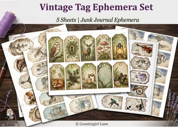 Vintage Tag Ephemera Set Junk Journal