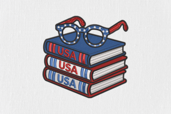 Book and Eyeglasse with Stars Embroidery