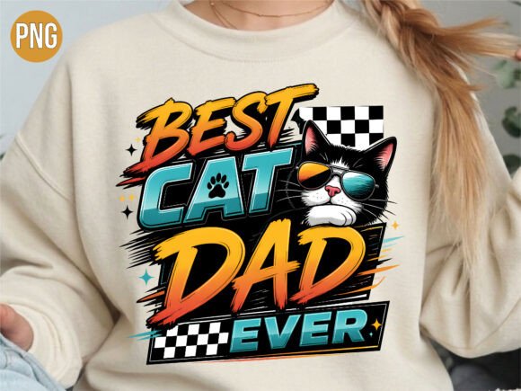 Best Cat Dad Ever Retro Glasses PNG sublimation design