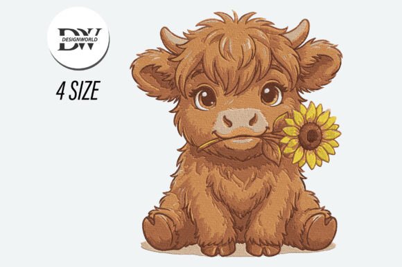 Cow with Sunflower Embroidery Design