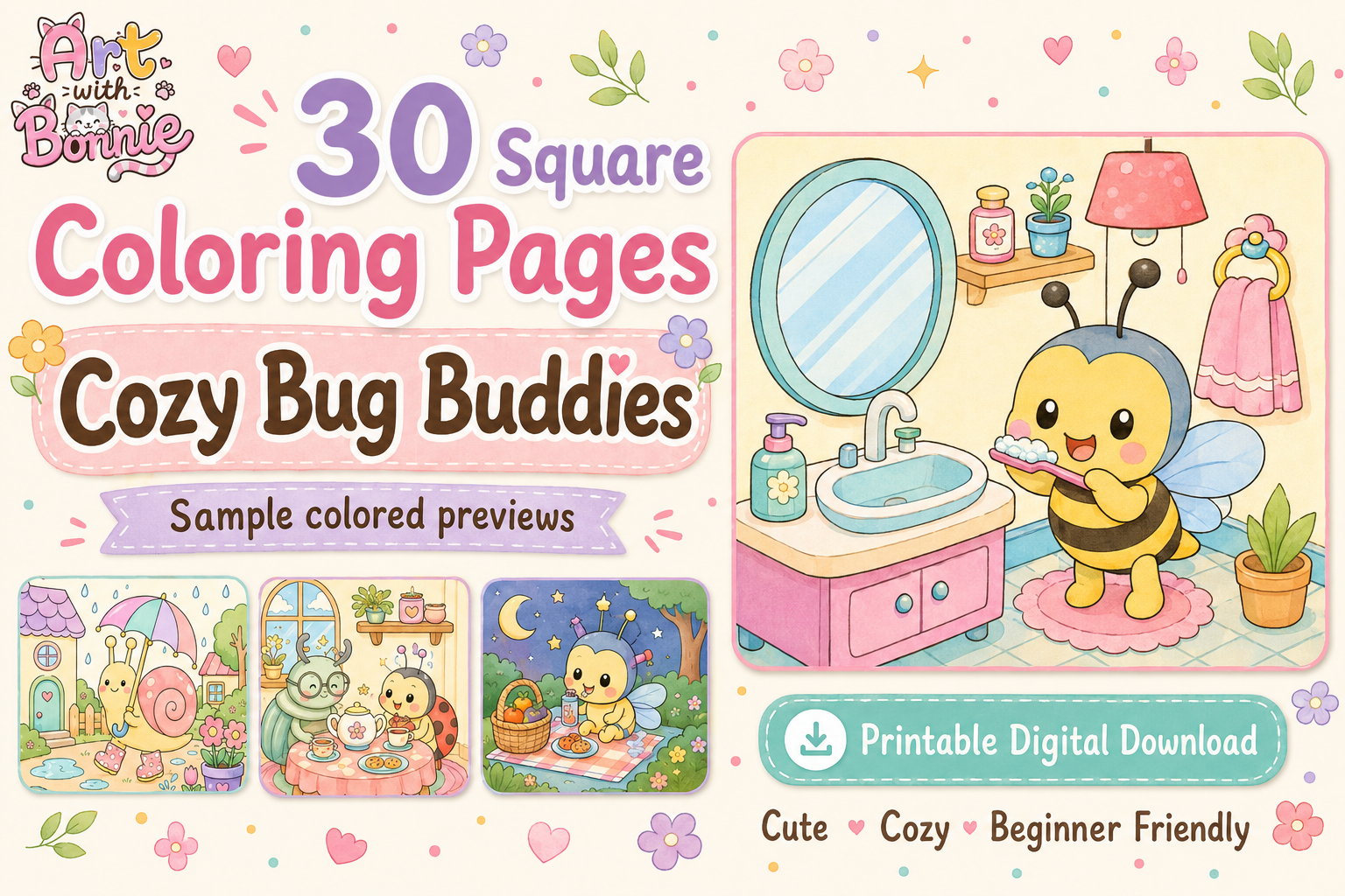 Cozy Bug Buddies Coloring Pages Pack