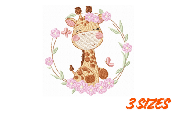 Floral Giraffe Embroidery Design Cute