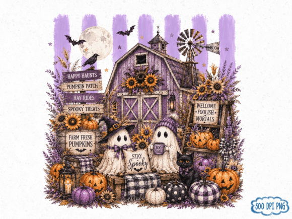 Halloween Barn PNG, Farmhouse Pumpkin Pa