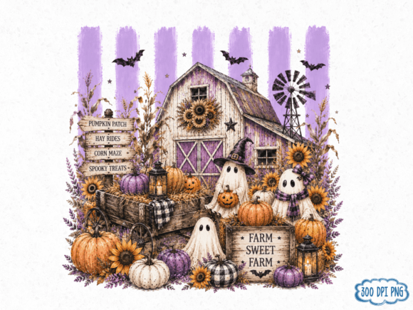 Halloween Farmhouse PNG, Ghost Pumpkin P