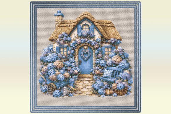 Hydrangea Cottage Cross Stitch Pattern –