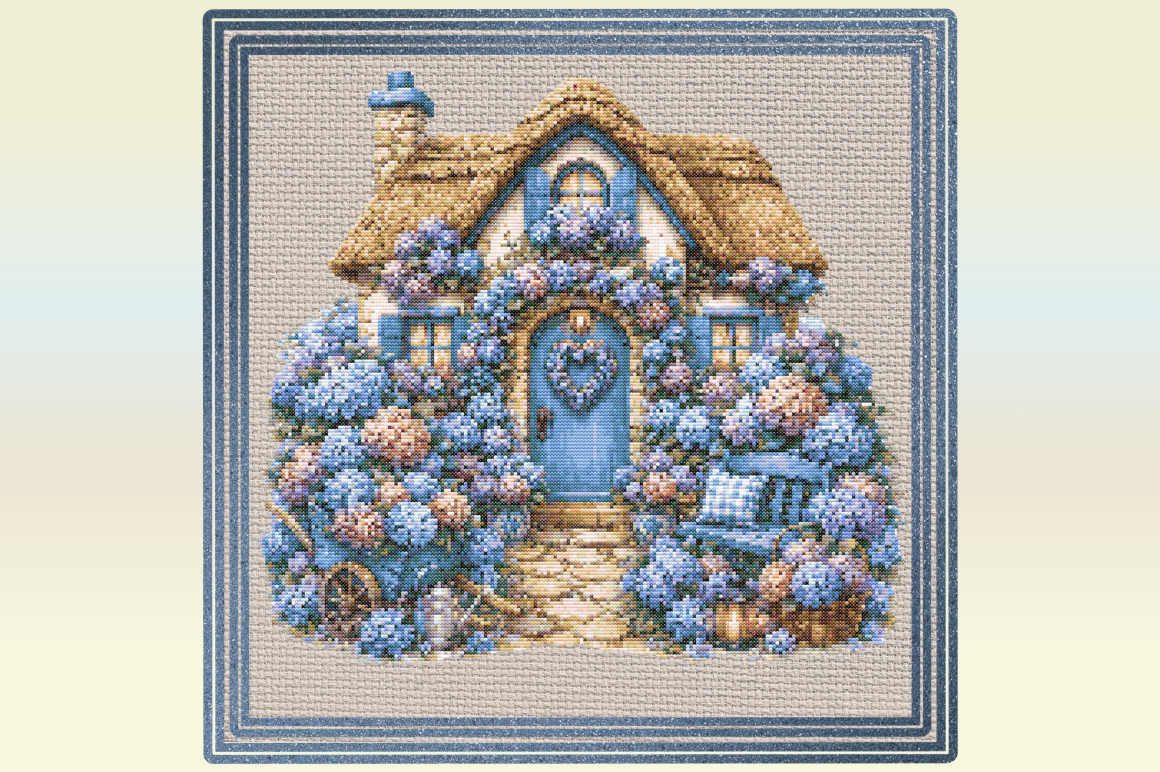 Hydrangea Cottage Cross Stitch Pattern –