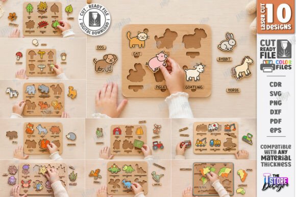 Montessori Kids Puzzles Laser Cut Bundle