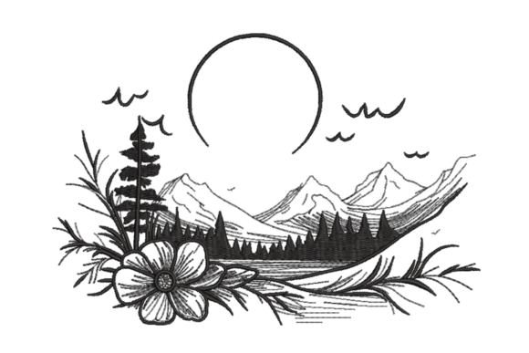 Mountain Forest Line Art