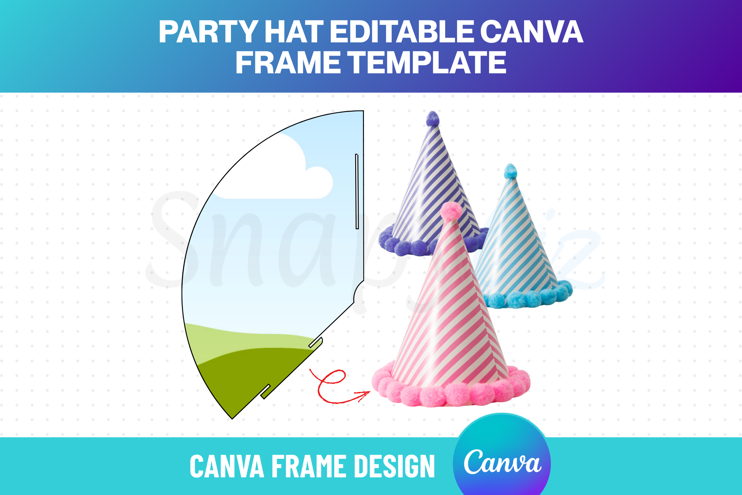 Party Cone Hat Canva Frame Template PDF