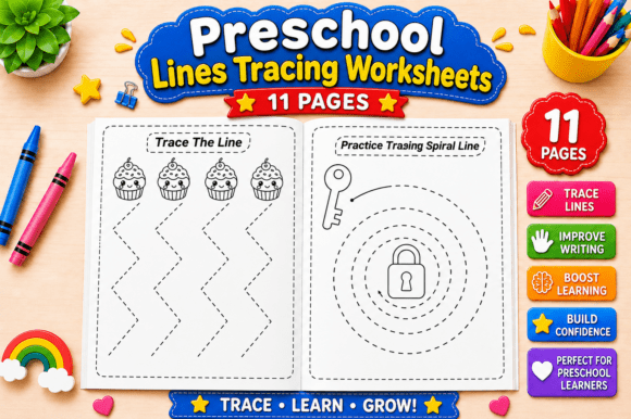 Preview of Preschool Line Tracing Worksheets coloring pages for kids