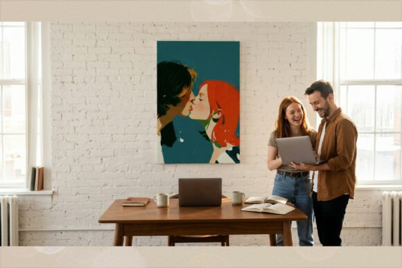 Romantic Kissing Couple Impasto Art