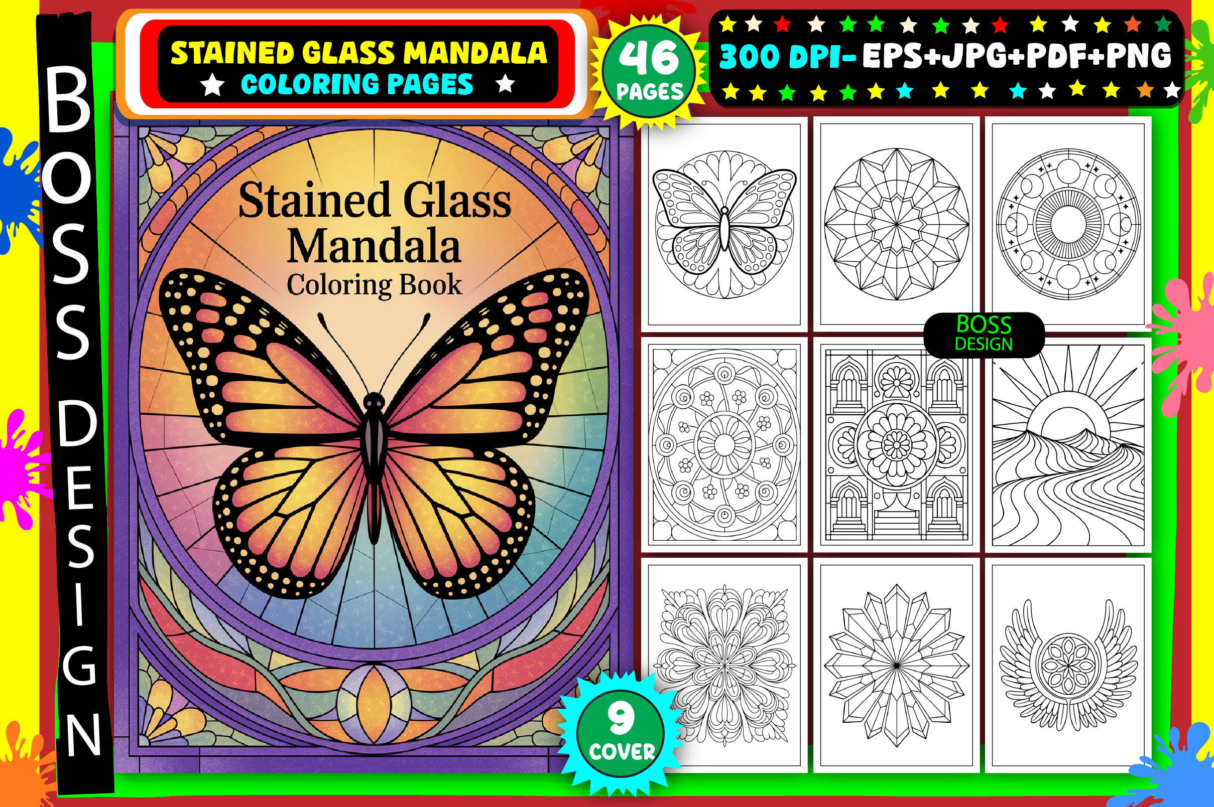 Stained Glass Mandala Coloring Pages Graphic by BOSS DESIGN · Creative ...