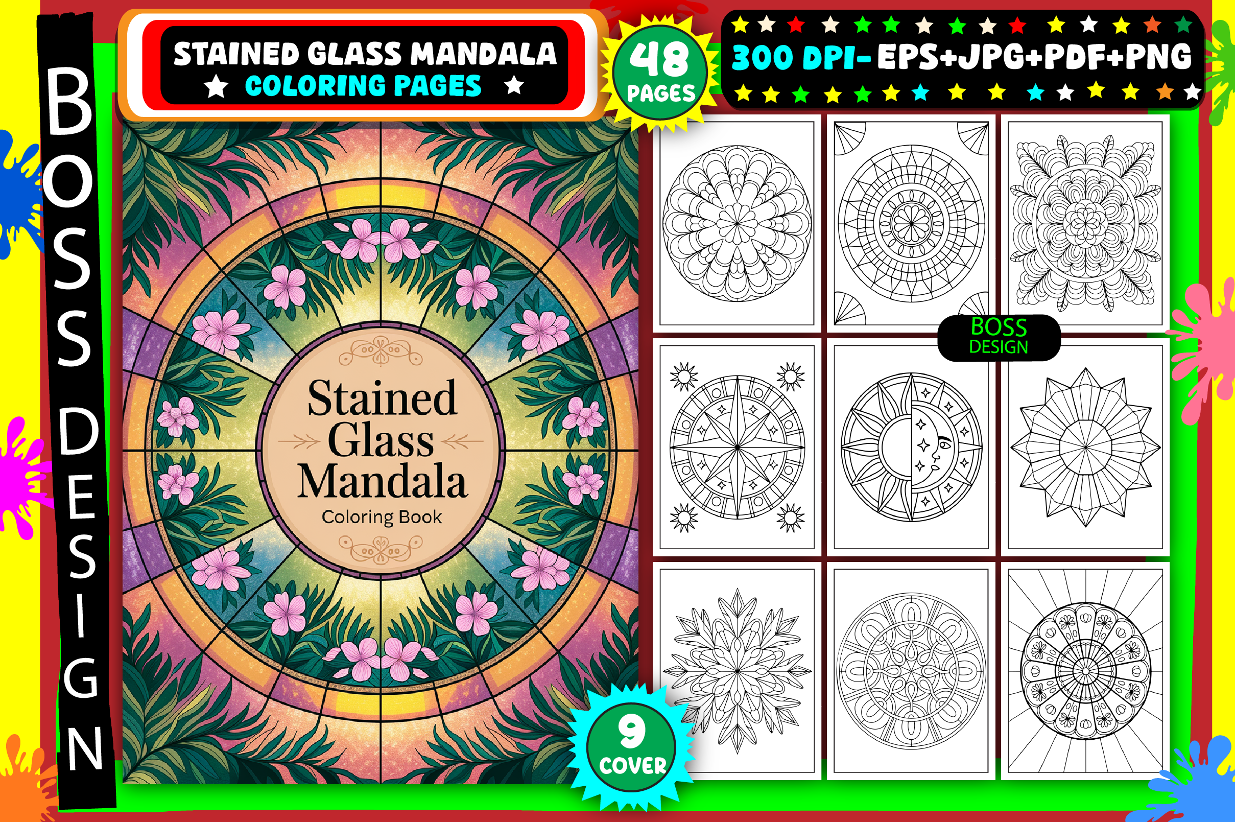 Stained Glass Mandala Coloring Pages Graphic by BOSS DESIGN · Creative ...