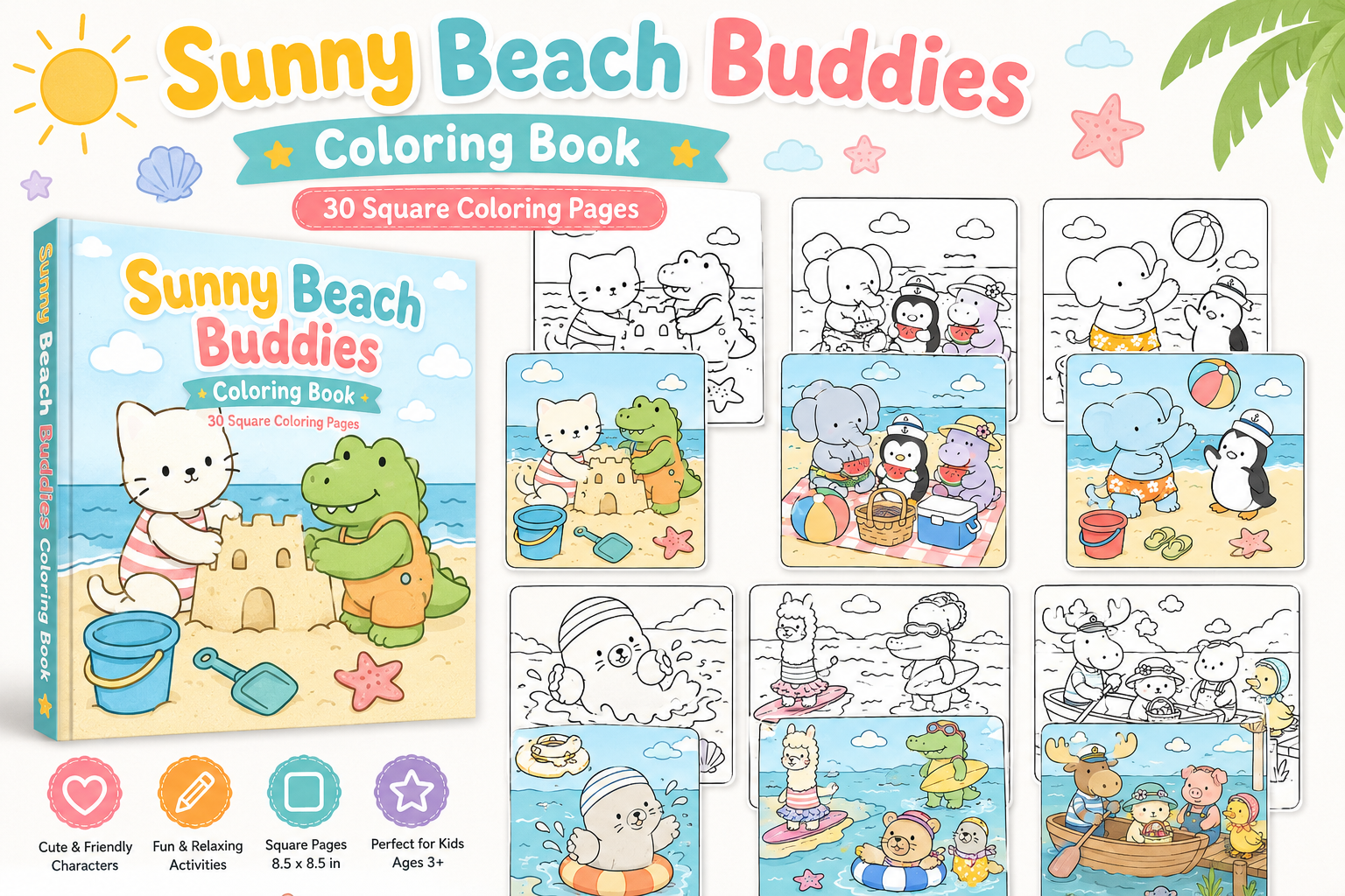 Sunny Beach Buddies Animals Coloring