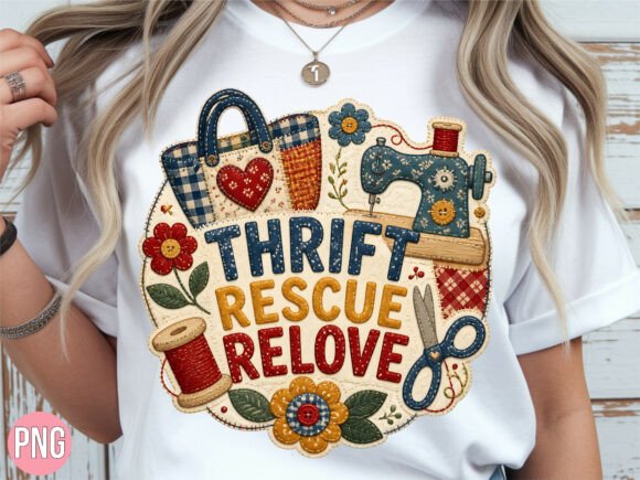 Thrift Rescue Relove Sewing PNG Graphic T-shirt Designs By BEE CREATION